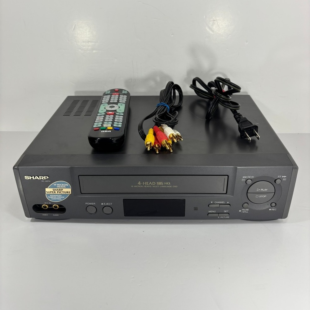 Sharp VC-A574U 4 Head VHS VCR Player Recorder Tested Works w/ Remote, Cables